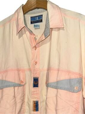 Bugle Boy Vintage Men’s Size M Pale Pink Blue Detail Casual Button Down Shirt
